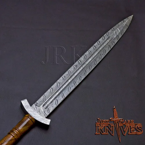 Vista 4 de Edición especial de EE. UU.: Hoja de acero de Damasco por encargo de 24 ", espada de daga ranurada de sangre doble (JRK72)