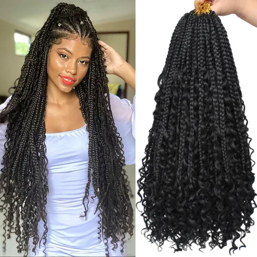 Vista 31 de Unionbeauty - 8 paquetes de trenzas bohemias de diosa en caja, de ganchillo de pelo para mujer negra, 8 pulgadas de trenzas de caja bob bohemias