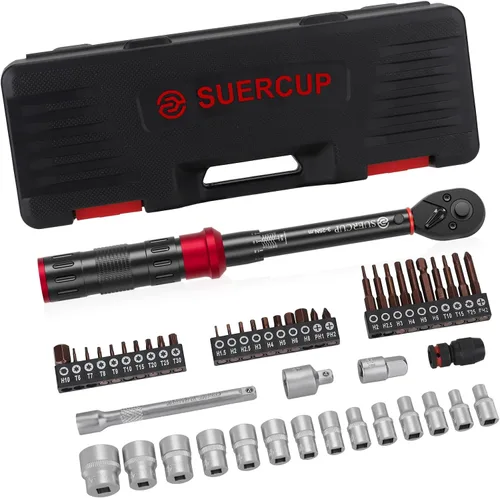 Vista 8 de SUERCUP Llave dinamométrica de 1/4 pulgadas con accionamiento de clic, juego de llave dinamométrica para bicicleta de 18 piezas 3-25Nm, llave