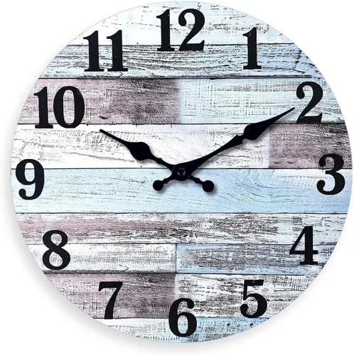 Vista 19 de XNM Reloj de pared redondo para cocina, funciona con pilas, reloj de pared rústico de 10 pulgadas con flores azules, reloj de pared silencioso