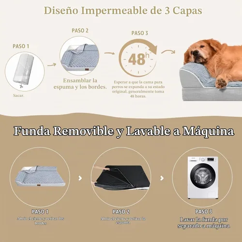 Vista 7 de Comfort Expression Camas para perros de tamaño mediano, camas ortopédicas para perros medianos, camas impermeables con funda extraíble lavable