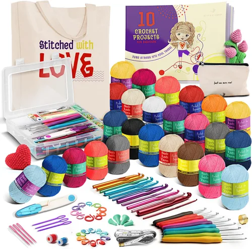 Vista 9 de Hearth & Harbor Kit de Ganchillo de 43 Piezas para Principiantes Adultos y Niños, Conjunto Pequeño con 9 Ganchos, 55 Yardas de Hilo Kit