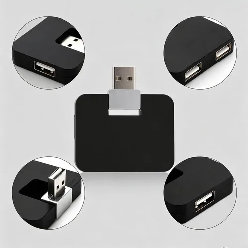 Vista 3 de Concentrador USB 2.0, 4 puertos mini en forma de U de transferencia de datos para PC portátil, de escritorio, Plug and Play, negro