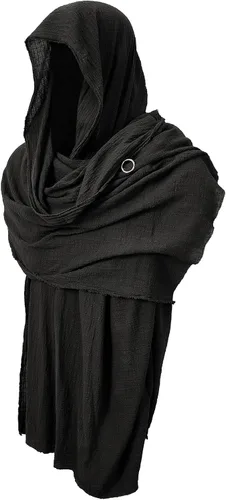Vista 2 de Century Star Capa con capucha para hombre, disfraz renacentista, medieval, postapocalíptico, bufanda, capa de pícaro Negro