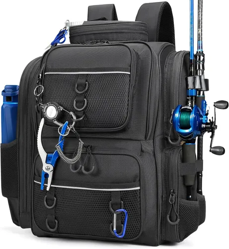 Vista 16 de WANOON Mochila de pesca, bolsa de aparejos, con cajas de aparejos. Bolsa de pesca grande, materiales fuertes