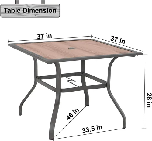 Vista 2 de MFSTUDIO Mesa de bistró cuadrada de 37" para el patio, mesa de comedor, muebles de exterior, mesa de jardín, imitación de superficie de madera
