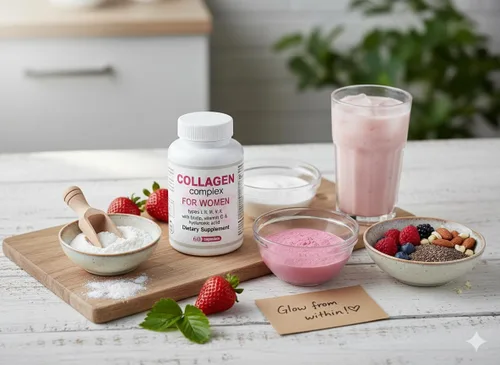 Vista 4 de Okian Cápsulas complejas multi de los péptidos del colágeno con la biotina, vitamina C, péptido hidrolizado de la proteína