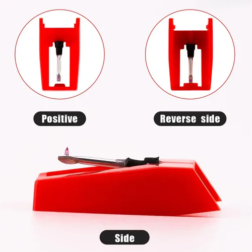 Vista 4 de 5 agujas para tocadiscos, aguja de repuesto para tocadiscos duradera, repuesto para tocadiscos de vinilo (rojo)