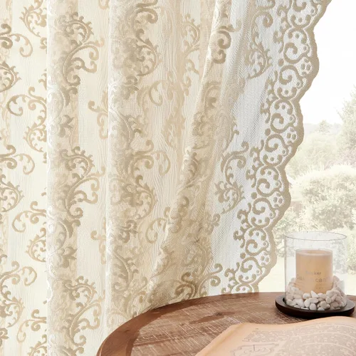 Vista 8 de Cortinas de encaje floral victoriano transparentes - 45 pulgadas de largo, 2 paneles, bolsillo para barra de cocina estilo cafetería, filtro de luz