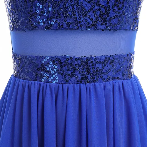 Vista 6 de ODASDO Disfraces de baile lírico para mujer, moderno y contemporáneo, vestido de tul de malla con volantes y lentejuelas cruzadas