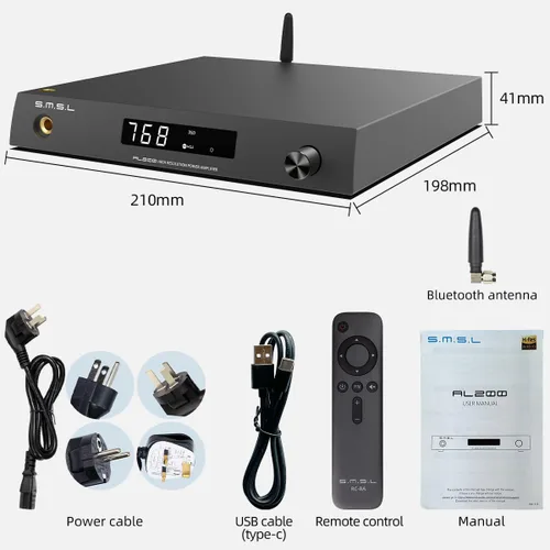Vista 6 de SMSL AL200, amplificador de alta fidelidad, chip amplificador estéreo MA5332MS Clase D, potencia de salida de 165W, salida de amplificador de oído