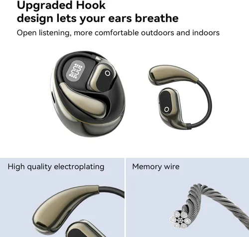 Vista 4 de OWS - Auriculares inalámbricos Bluetooth 5.4, auriculares inalámbricos con ganchos para las orejas y micrófono, IPX5 impermeable, rango 64H