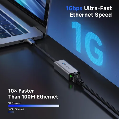 Vista 2 de Cable Matters - Adaptador USB C a Ethernet, Gigabit Ethernet a USB C Ethernet de 1000 Mbps, compatible con MacBook, iPhone 17/16, iPad Pro, Dell