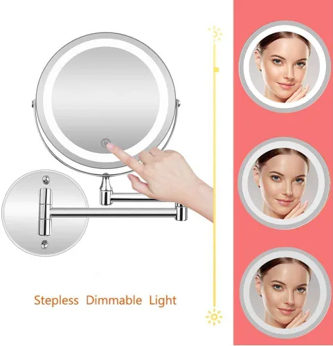 Vista 3 de Espejo de maquillaje, espejo de maquillaje, 10 luces LED, espejo de maquillaje montado en la pared con luces regulables, aumento recargable, espejo