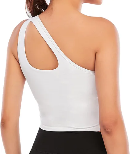 Vista 2 de Youloveit Sujetadores deportivos de un hombro para mujer, de soporte medio, con relleno, para yoga, con brasier deportivo integrado