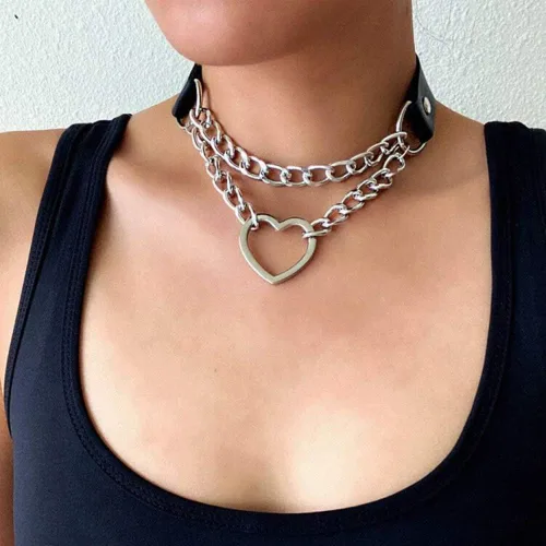 Vista 5 de Gargantilla de piel con forma de corazón gótico, Punk, Rock. Gargantilla y collares