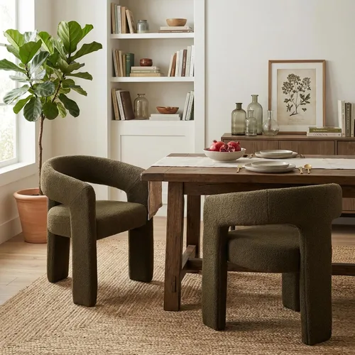 Vista 16 de Hyfirm Sillas de Comedor Modernas Tipo Barril Juego de 1, Cómoda Silla de Comedor de Acento Tapizada en Chenilla con Brazo para Cocina Sala de Estar