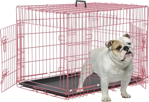 Vista 7 de Jaulas de 24 pulgadas para perros pequeños, 20 libras, jaula plegable para mascotas con bandeja de panel divisor, jaula de doble puerta para Negro