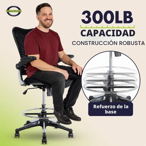 Vista 8 de Silla ergonómica de 300 libras para dibujar, silla de oficina alta, silla de escritorio para estar de pie, con reposabrazos abatibles, asiento