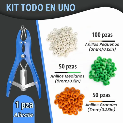 Vista 6 de Kit de Anillado para Cabras, Elastrador de Acero Inoxidable con 200 Piezas de Bandas de Goma de 3 Tamaños y Herramienta Expansora para el Manejo
