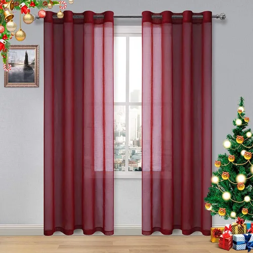 Vista 124 de DWCN Cortinas traslúcidas color verde frijol para sala de estar y dormitorio - Cortinas voile con aspecto de lino sintético con ojales en la parte