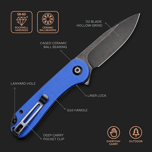 Vista 2 de CIVIVI Elementum Green G10 Mango incluido con nueva versión de mango azul G10, gran compañero de cuchillo plegable EDC
