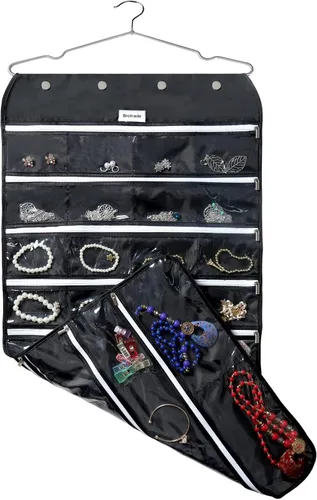 Vista 7 de BB Brotrade Organizador colgante de joyas, organizador de accesorios, organizador de 80 bolsillos para guardar joyas (beige)