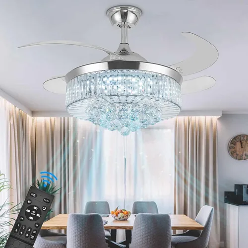 Vista 8 de Bavnnro Ventiladores de techo de cristal con luz, ventilador retráctil de 36 pulgadas, LED regulable, kit de luces de ventilador de techo de cristal