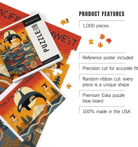 Vista 4 de Lantern Press Pacific Northwest Orca Puzzle, 1000 piezas