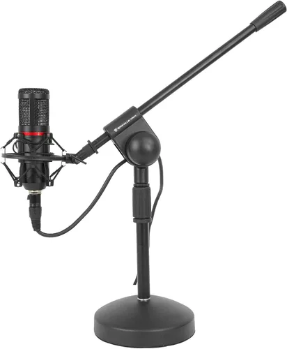 Vista 5 de Rockville RDMS70 - Soporte para micrófono de escritorio con pluma, base de acero, altura ajustable Weighted Round Base, Low Profile, Powder