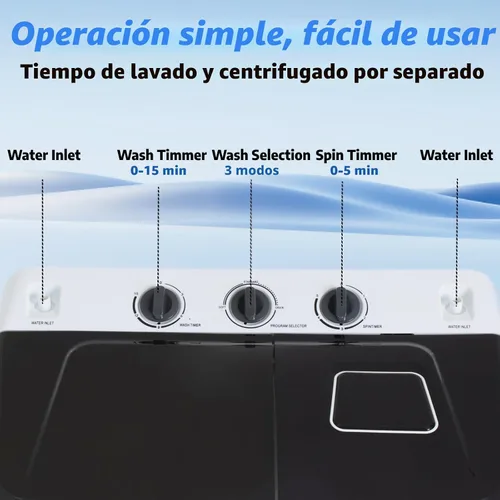 Vista 5 de Nictemaw - Lavadora portátil y secadora combinada de 30 libras, lavadora compacta de doble tina (19 libras) y centrifugado (11 libras) 2 en 1