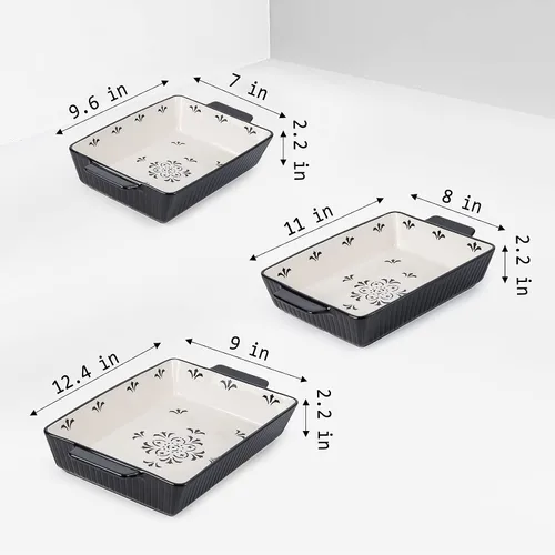 Vista 2 de Juego de utensilios para hornear de cerámica, forma rectangular, apto para horno, antiadherente, para cocinar, cena de pasteles, cocina, 13 x 9