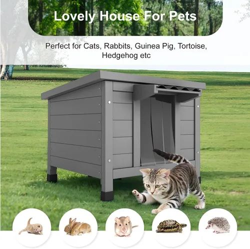 Vista 6 de TIMHAKA Casa para Gatos al Aire Libre, Refugio Aislado para Gatos Ferales de Interior Impermeable con Piso Elevado, Gran Recinto Exterior para Gatos