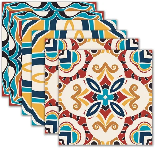 Vista 2 de DNVEN 6 calcomanías de azulejos retro, círculos de ondas, estilo floral, para cocina, baño, vinilo, impermeable, para despegar y pegar, 7.8 x 7.8