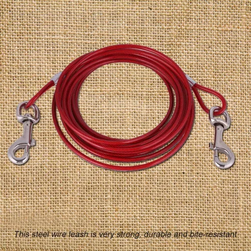 Vista 4 de Fdit Cuerda de correa para perro, alambre de acero resistente, 0.197 in x 16.4 ft, rojo, cable de seguridad para mascotas a prueba de mordeduras
