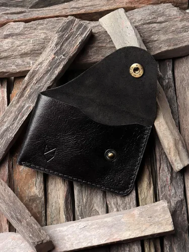 Vista 5 de FOXHACKLE Cartera de cuero para hombre, Negro -, Mini