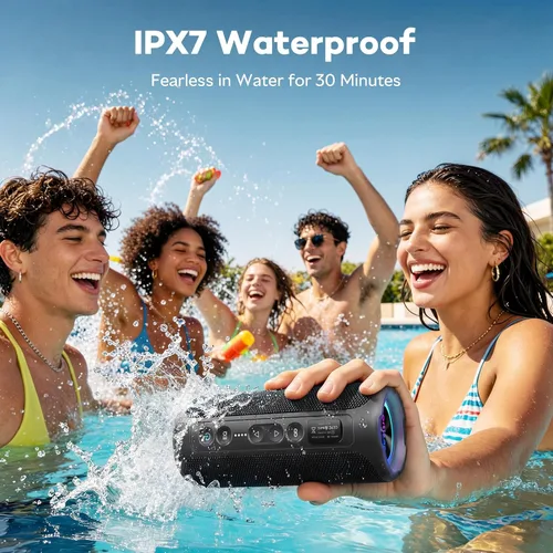 Vista 8 de Ortizan Altavoz Bluetooth portátil inalámbrico (2.ª generación), sonido fuerte de 40 W y graves profundos, 30 horas de reproducción, IPX7