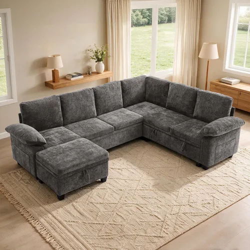 Vista 13 de 108" sofá seccional modular del durmiente, forma de L sacó el sofá cama con Beige