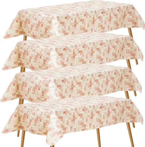 Vista 21 de FIFTY FEET Mantel rectangular de 84 x 60 pulgadas, mantel de vinilo con respaldo de franela para mesas rectangulares, impermeable, a prueba