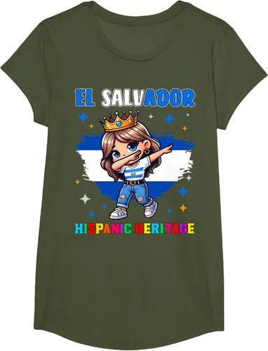 Vista 65 de Camiseta infantil El Salvador Dabbing Girl Hispanic Heritage Celebration, Negro