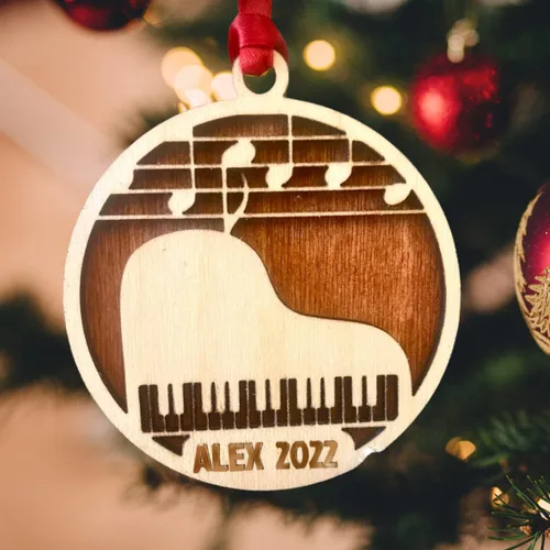 Vista 17 de MoonArt Adorno personalizado de guitarra de piano, nota musical de piano, adorno con forma de madera acrílica, regalo para amantes de la guitarra