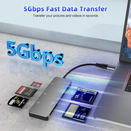 Vista 6 de CFast - Lector de tarjetas CFast2.0 USB C CFast2.0 de 5 Gbps CFast/SD/Micro SD/XD/Flash compacto, lee 5 tarjetas simultáneamente, tarjeta Sony XD