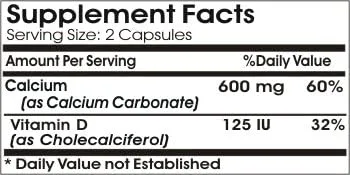 Vista 2 de Carbonato de calcio 600 mg y vitamina D 125IU ~ 200 cápsulas - Sin aditivos ~ Naturetition Supplements