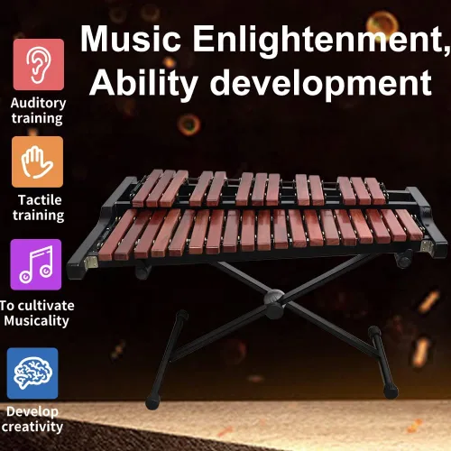Vista 3 de TNZMART Juego de xilófono de 32 teclas con soporte ajustable de madera Glockenspiel Percusión Instrumento educativo