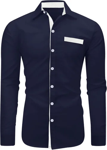 Vista 2 de Ranberone Camisa de vestir casual de algodón de manga corta para hombre cuello en contraste y botones
