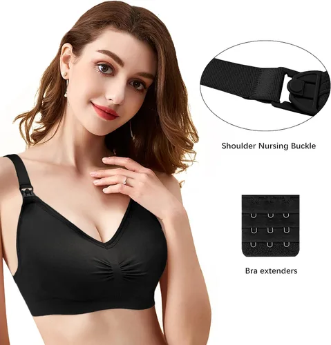 Vista 3 de Angelhood Brasier de lactancia para mujer, paquete de 5 unidades, brasier de lactancia materna sin costuras, sin costuras, con extensores de brasier