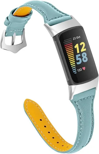 Vista 15 de Leather Strap Compatible with Fitbit Charge 6/Charge 5 Strap, Women Men Genuine Leather Sport Band Replacement Watch Wristband Bracelet for Charge 6