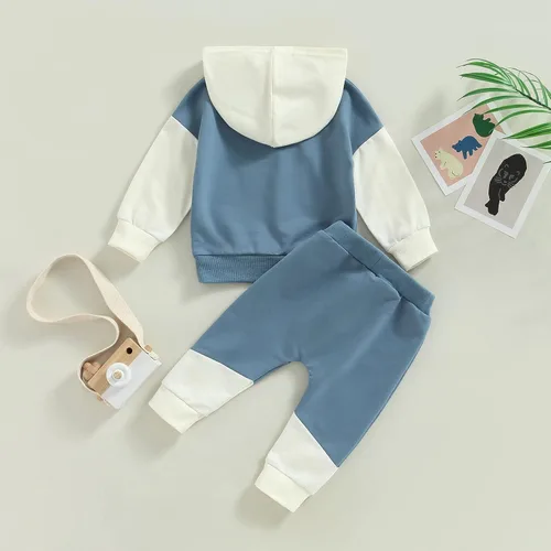 Vista 11 de Ropa de bebé niño 3 6 9 12 18 24M 3T Conjunto de pantalones con capucha patchwork sudadera con capucha pantalones de rayas traje de otoño invierno