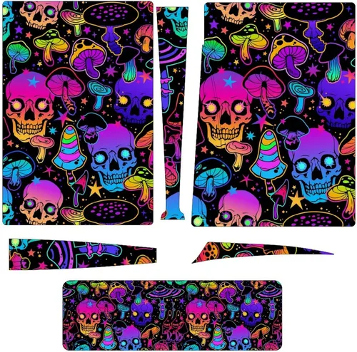 Vista 5 de Mushrooms and Skulls Skin for 5 Console and Controller Accessories Cover Skins Anime Vinyl Cover Sticker Full Set for 5 Disc Edition