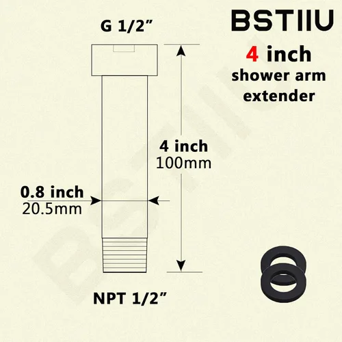 Vista 2 de Extensión de brazo de ducha de níquel cepillado, brazo extensor de 1/2 pulgada para cabezal de ducha de lluvia de 4 pulgadas